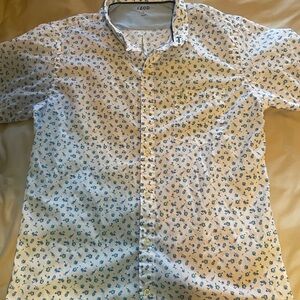IZOD Men's Casual White Shirt with Blue Floral Pattern